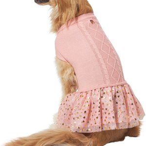 Frisco Cable Knit Dog Dress Pink Sweater Tulle Skirt Gold Foil Hearts Sz XL